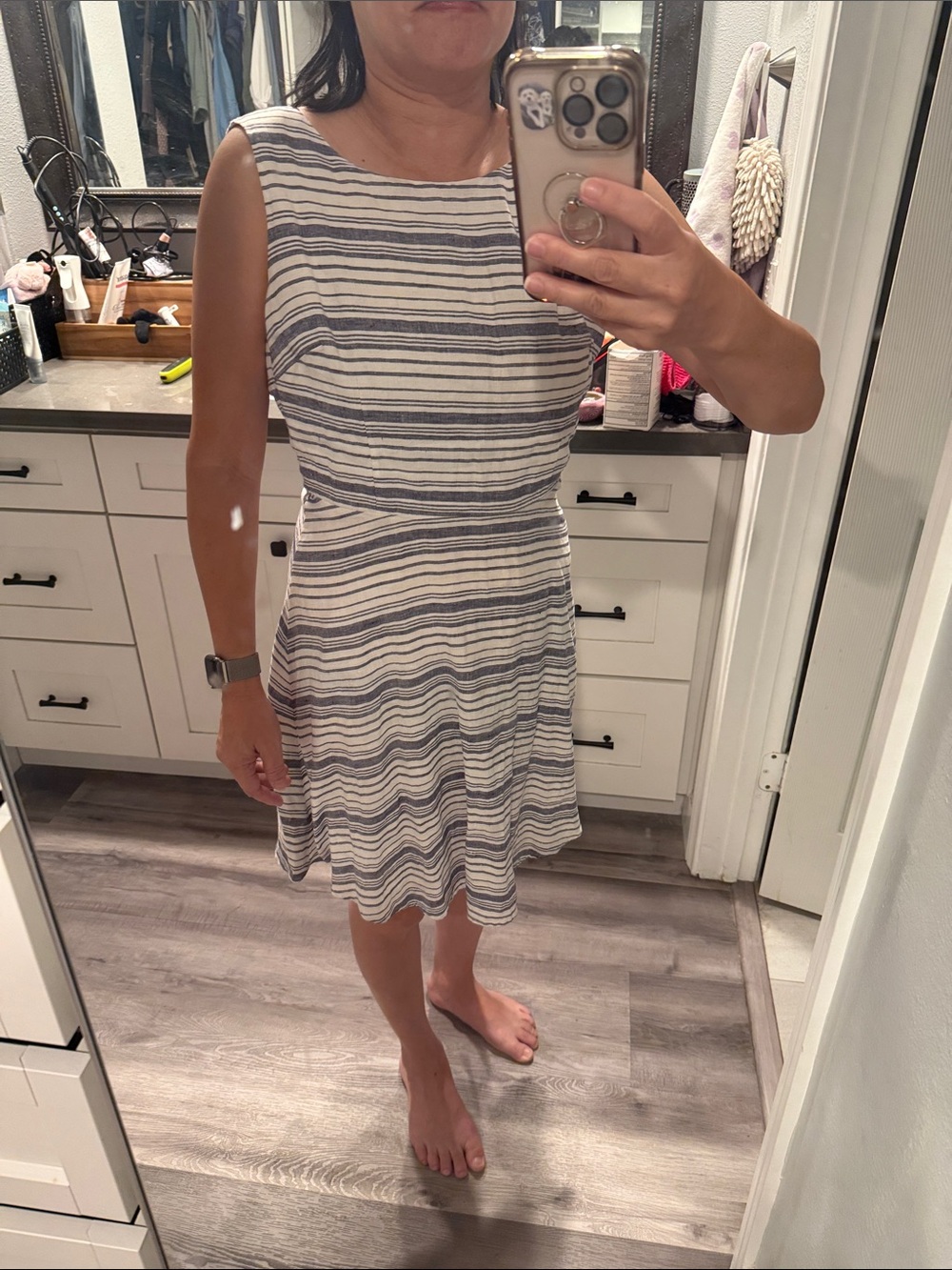 St. Tropez Navy and White Striped Midi Skirt